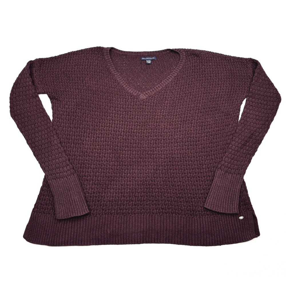 American Eagle Sweater Womens Small Burgundy Maroon V Neck Loose Knit Pullover S